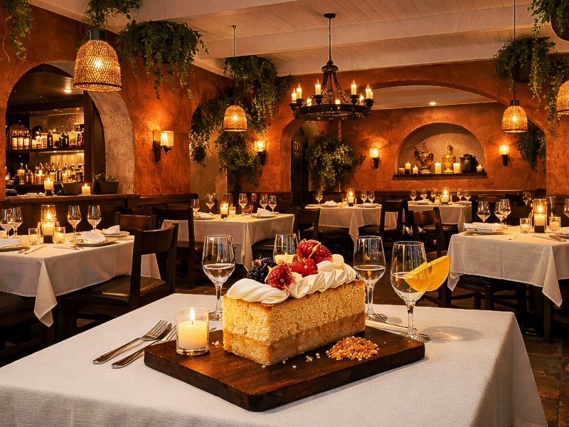 Warm, candle-lit interior of the Alma dining room