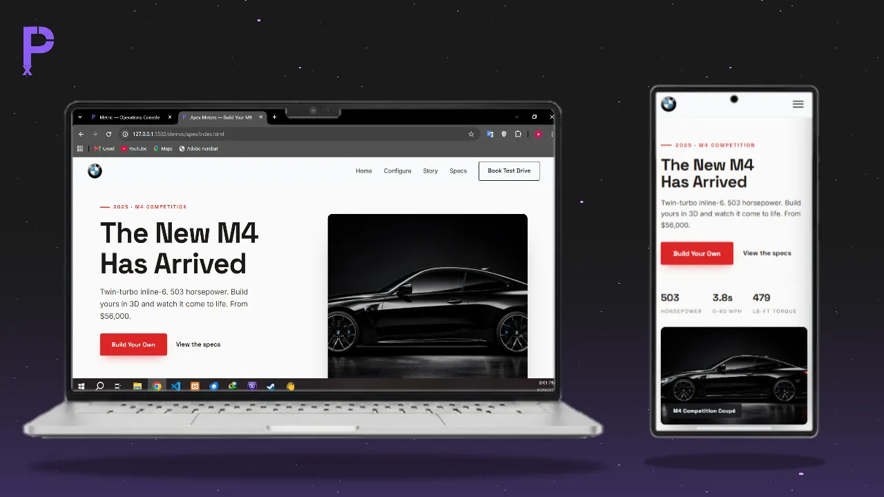 نموونەی Apex: پەیجی فرۆشتنی نمایشگای BMW بە ڤیوەری مۆدێلی 3D